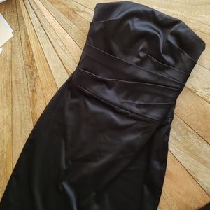 Black satin strapless cocktail dress